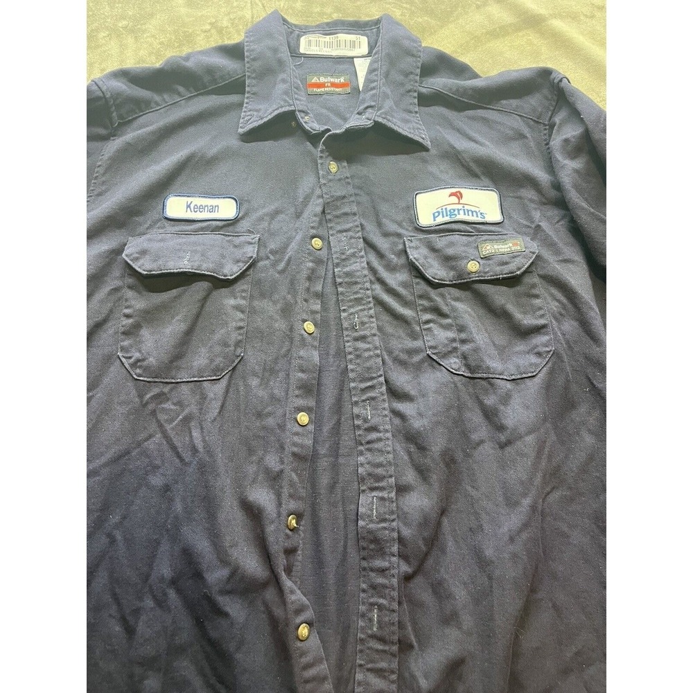 Bulwark FR Flame Resistant Work Shirt Men XXL Navy Blue Pilgrims Patch CAT2 2112